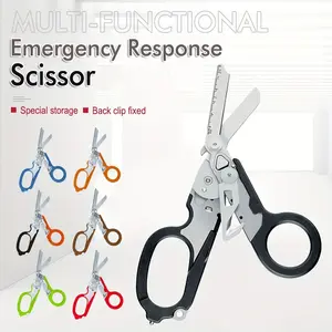 Portable Foldable Trauma Shears, Multifunctional Outdoor Camping Tool, 6-In-1 Emergency Scissors with Cutter and Glass Breaker, Cutting Supplies