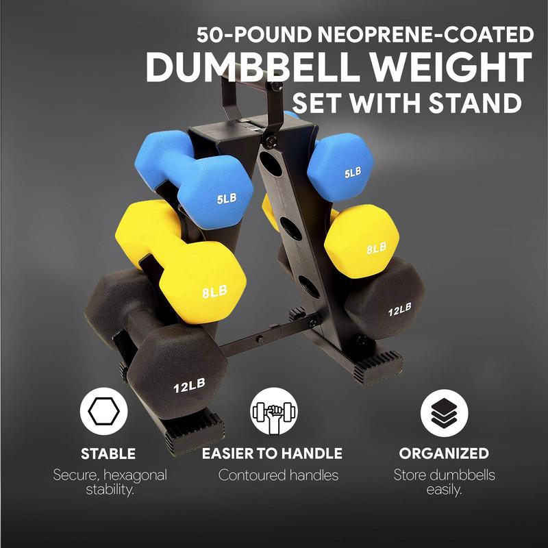 BalanceFrom Fitness Neoprene Coated Dumbbell Set with Stand