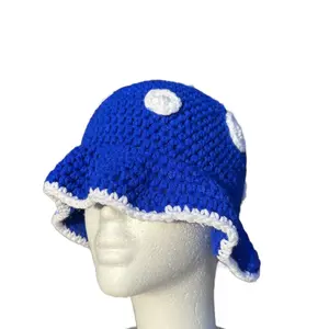 Royal Blue Crochet Mushroom Bucket Hat for Women