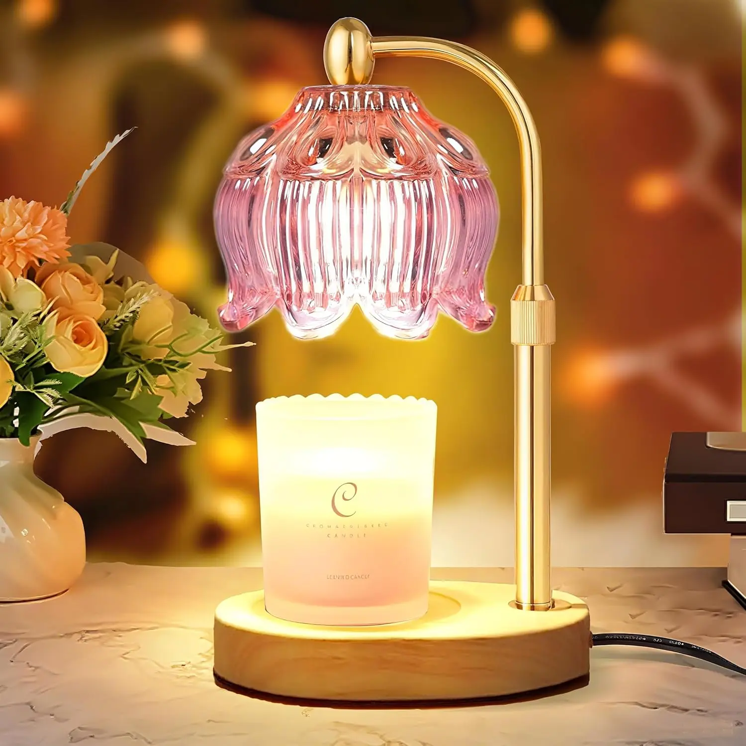 Adjustable Flower Candle Warmer Lamp with Timer, Lotus  Glass Warmer Light for Jar Candles, Electric Wax Warming Melter, Gifts for Women Mom,  Bedroom Decor ()