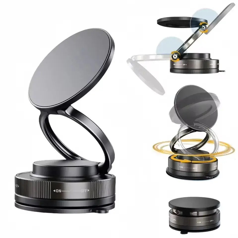 Car Phone Magnetic Stand with Mechanical Vacuum Suction Cup, 360 Degree Rotation ° Magnetic Adsorption Bracket Navigation Universal Holder