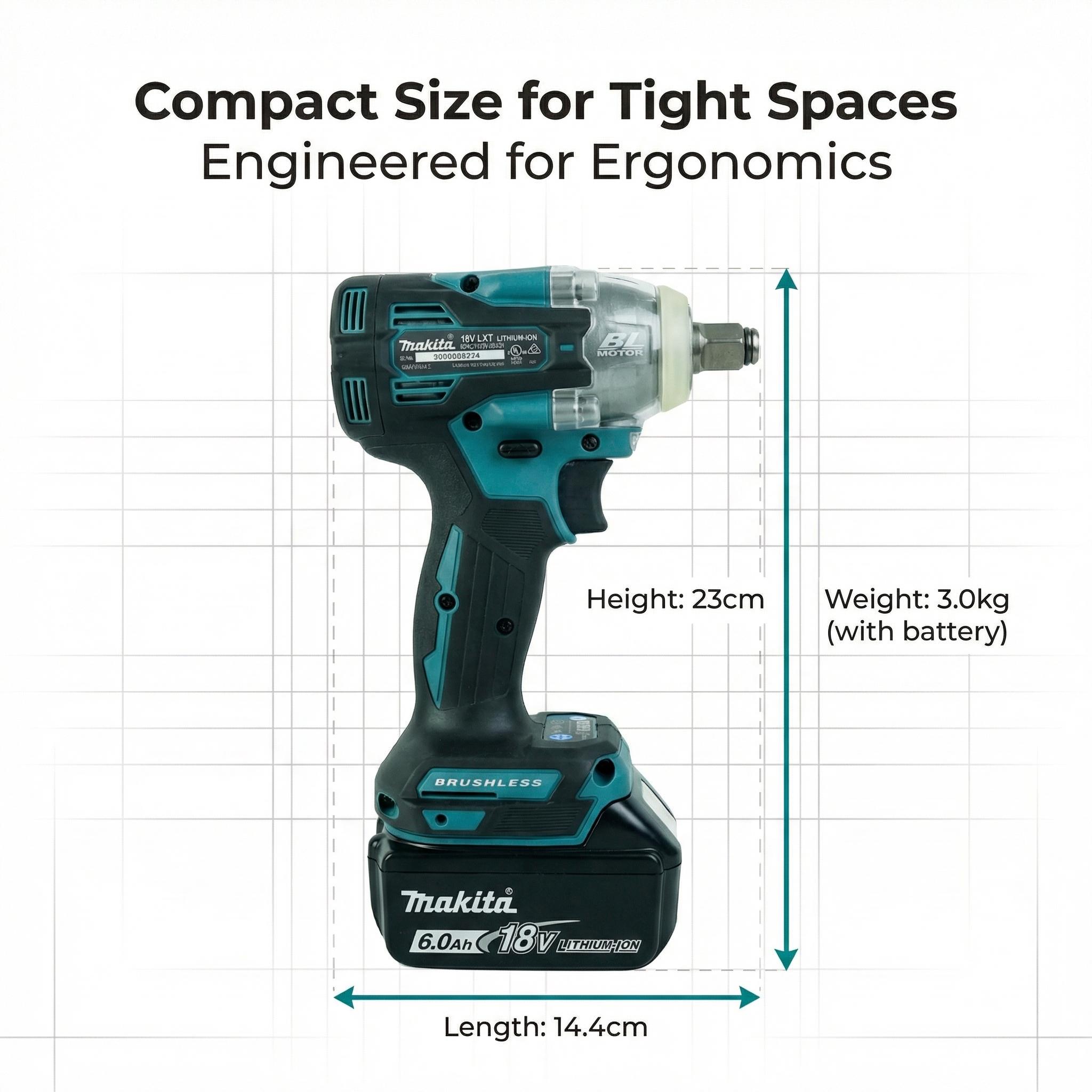 Makita DTW300 Brushless Impact Wrench with 18V Lithium-Ion Battery & Charger – 330 N·m Fastening Torque for M10 to M20 Bolts