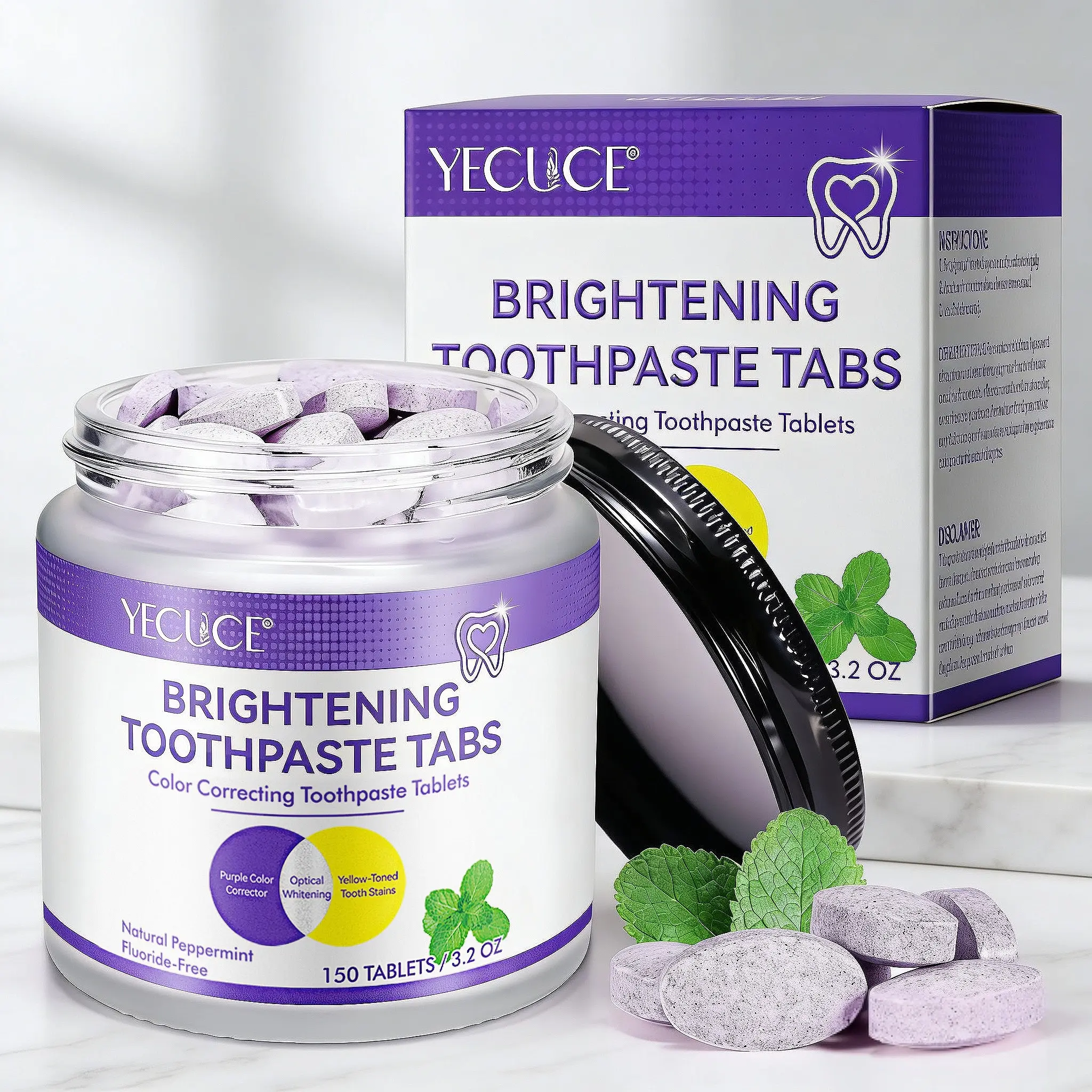 150pcs Yecuce Mint Toothpaste Tablets, Fluoride-Free, Nano Hydroxyapatite, Long-Lasting Freshness, Natural Mint Flavor, Portable, Holiday Gift