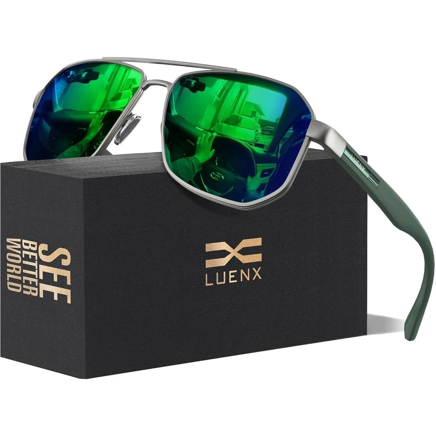 SAGAETR Aviator Sunglasses for Men Square Polarized Polygon 