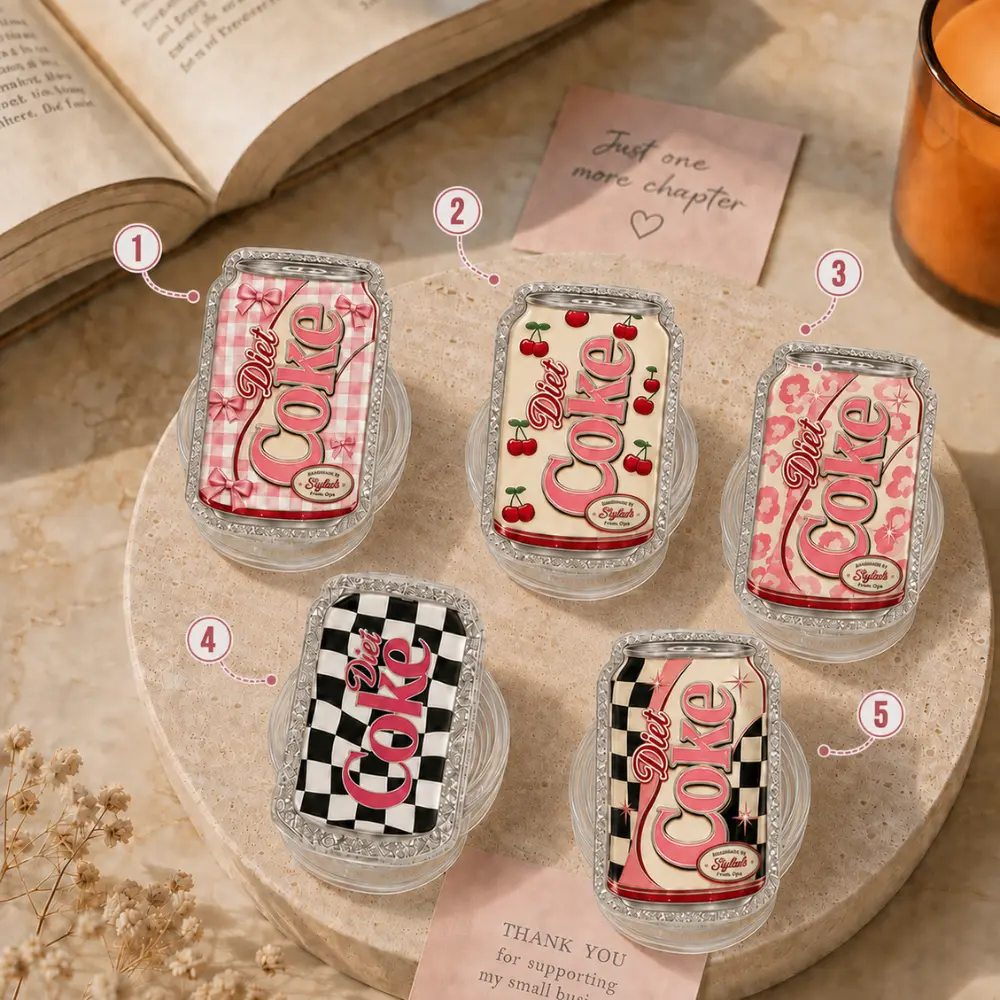 Diet Soda Phone Grip Coquette Pink blink blink Bow Cute Soda Can Magnetic Phone Stand Kindle Grip