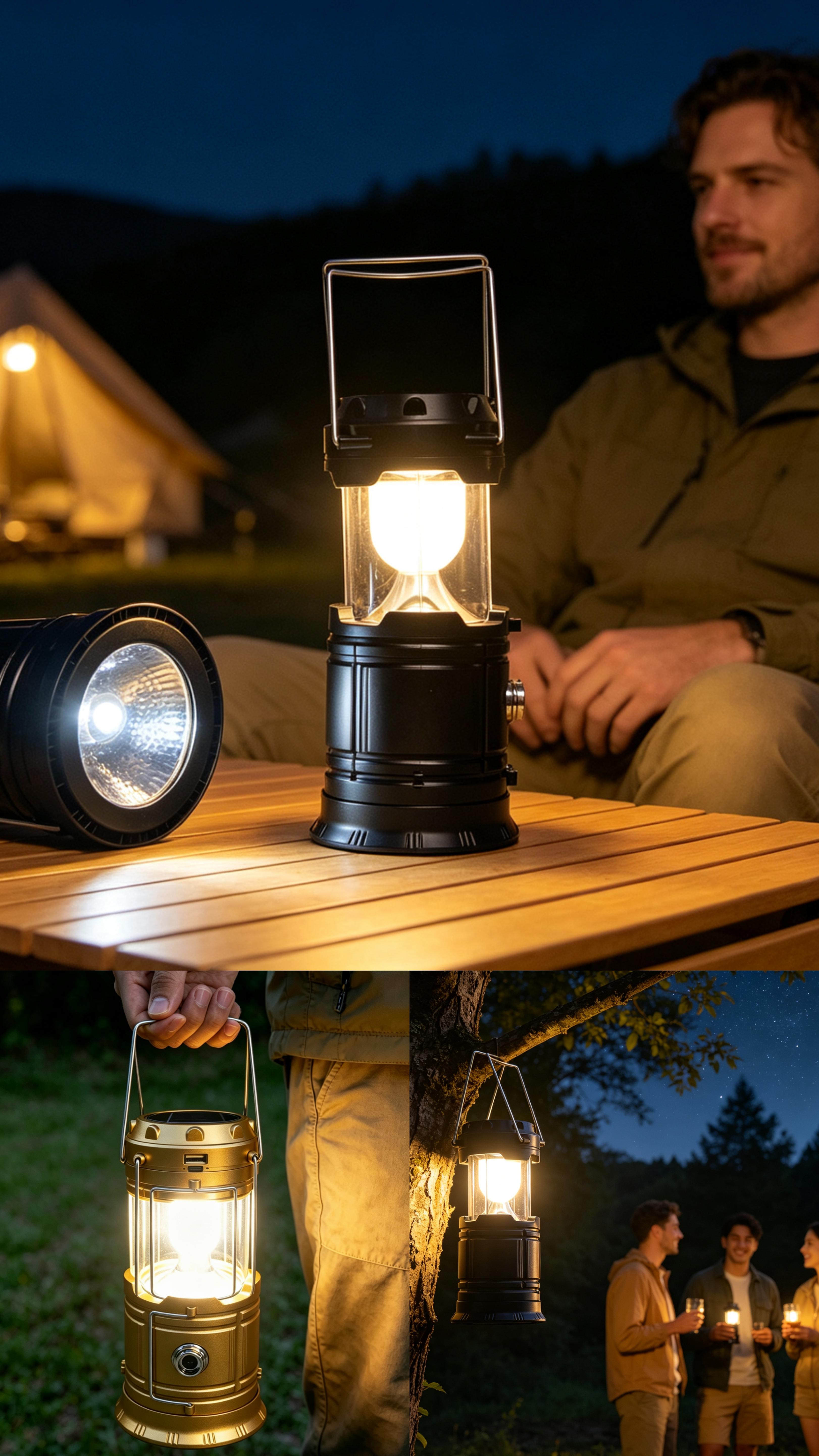 4-Piece Collapsible Portable LED Rechargeable Lanterns - Lightweight Waterproof Mini Solar Recharge Wireless Flashlight, Solar & USB Charging for Indoor/Outdoor Emergency Use, Mini Solar Lanterns sohochic