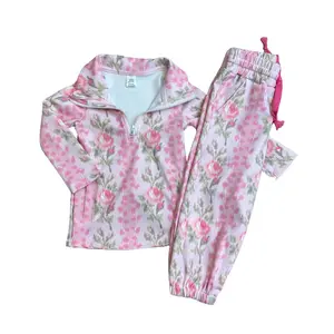 Athletic Girls Long Sleeve Floral Pulover + Jogging Set