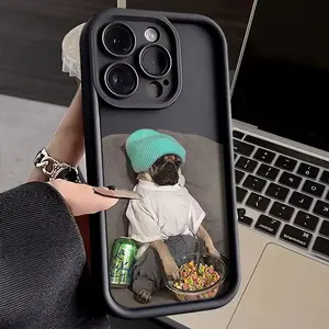 Adorable Pouty Dog Photo Printed Trapezoidal Lens Protection Soft TPU Phone Case Compatible with iPhone 17/16/15/14/13 Pro Max/Pro/Plus High-Quality Full-Cover Camera Phone Case