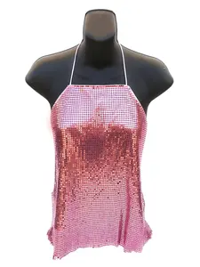 Women's Metal Mesh Halter Top Sexy Shiny Party Nightclub Wedding Prom(One size fits most)