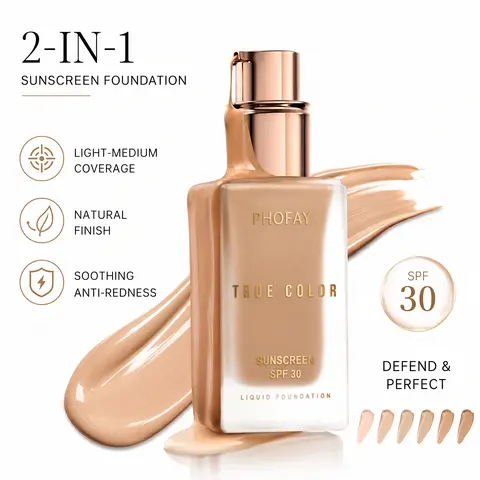 PHOFAY Tinted Foundation SPF 30 – Light-Medium Coverage, Natural Matte Finish, Covers Acne Scars Redness & Dark Spots, 24H Long Lasting Wear, Waterproof Sweatproof, Lightweight Breathable, Oil Control, For Everyday Makeup, All Skin Types, Flawless