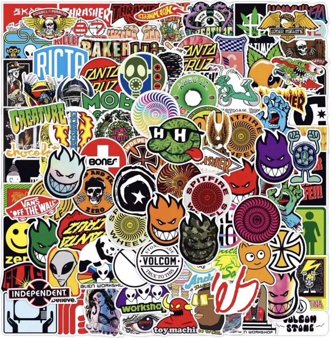 Skate Logo Brand Stickers 50-Pack Assorted Skateboard Decals