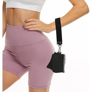 Mini Zip Around Keychain Wristlet Wallet Soft Nylon Dual Pouch Detachable Coin Purse for Women Travel Sports Outdoors Black Black