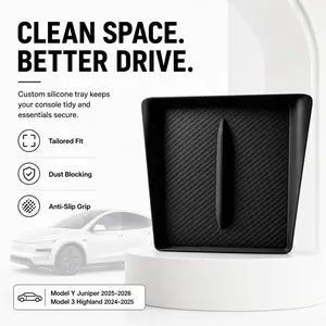 Black Silicone Wireless Charging Pad for Tesla Model Y Juniper 2025-2026 & Model 3 Highland 2024-2025, Anti-Slip Waterproof Center Console Phone Charging Mat, Fits White & Black Interior
