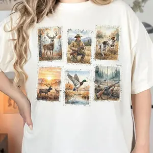Vintage Hunting Season Postage Stamp Sweatshirt, Retro Deer Duck & Rifle Graphic Crewneck, Outdoor Adventure Hunter Pullover, Classic Wildlife Nature Shirt