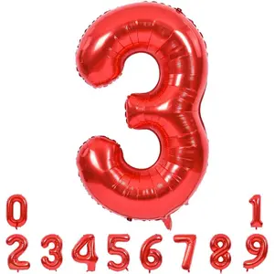40 Inch Red Large Numbers Balloons 0-9, Number 3 Digital 3 Helium Balloons, Foil Mylar Big Number Balloons for Birthday Party Anniversary Supplies Decorations