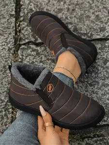 Winter Warm Fleece Lined Cotton Shoes, New Casual Women's Slip-On Short Boots, Comfortable Non-Slip One-Step Shoes, Versatile Low Top Sneakers, Casual Slip Ons
