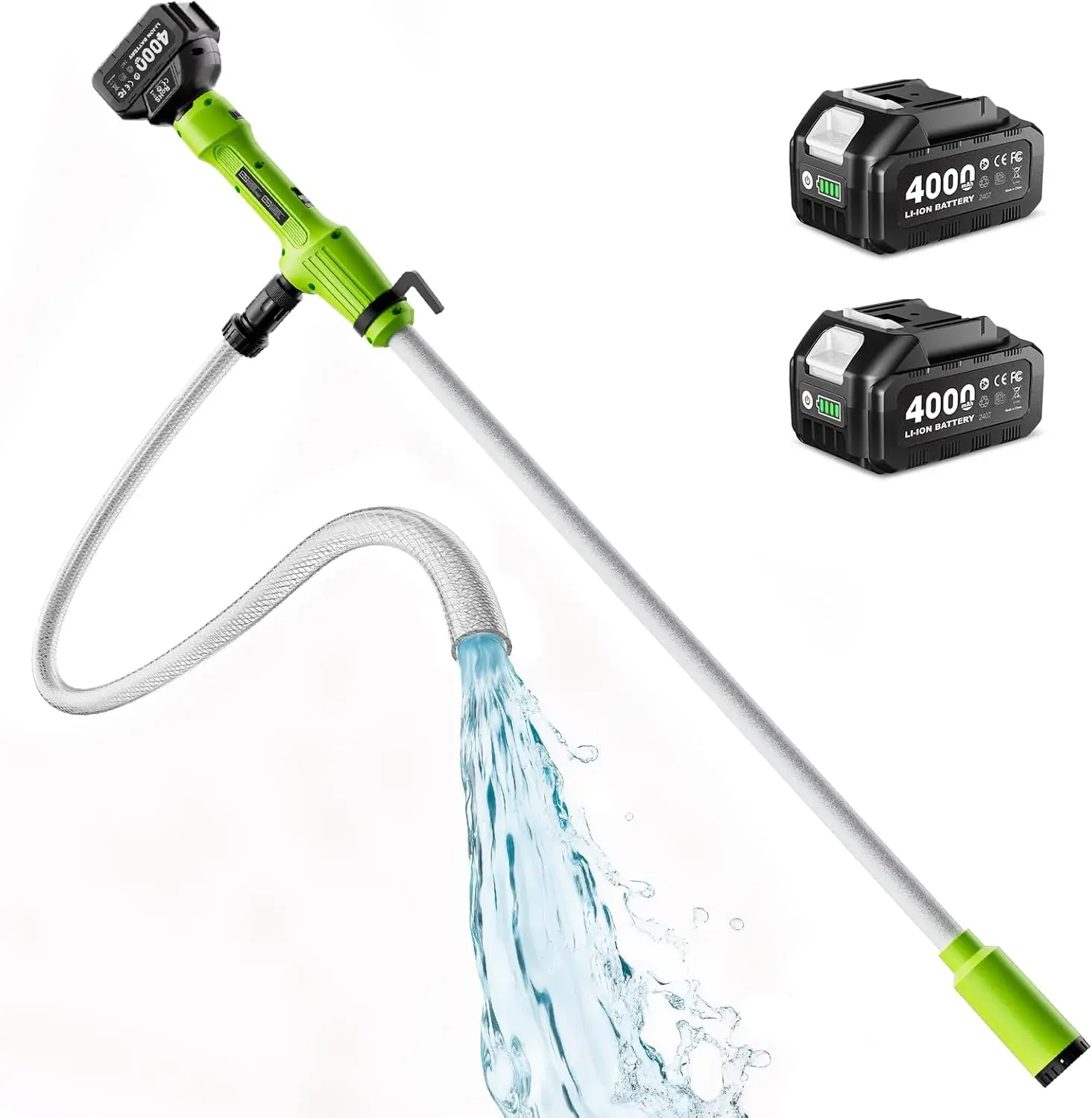Taskstar Cordless Stick Transfer Pump for Water/Diesel, 2.2" Slim Filter OD | 720 GPH Draining, 16 FT Lift, two 4.0 Ah Batteries, for Basement, Pool, Pond, Rain Barrels, Boat, Aquarium & RV