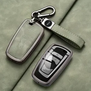 Premium Zinc Alloy Key Fob Cover for BMW 2, 3, 4, 5, 7, 8 Series & X1, X2, X3, X5, X6, M2, M3, M4, M5, M6, M8 - Stylish Green Strap & Black Metal Keychain Accessory with Transparent Protective Case, Bling Key Fob Cover