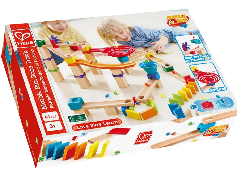 Hape Marble Run Racetrack Set - Classic Novelty Toy with Marbles & Tracks for 3y and Above, 3-4 Years Old Kids, 3.3 lbs Buildable Race Track for Creative Play