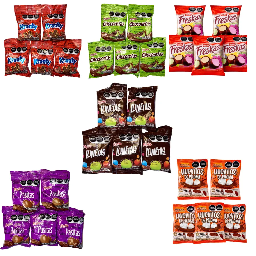 5 PACK - FRESKAS, LUNETAS, HUEVITOS DE PALOMA, CHOCORETAS, KRANKY, PASITAS  - AUTHENTIC MEXICAN CANDIES - PRODUCT OF MEXICOLUNETAS