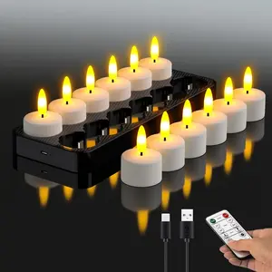 Swiilpo Quesear Rechargeable LED Tea Lights with USB Base, Remote & Timer - Flameless Flickering Votive Candles for Weddings, Halloween, Christmas & Emergency Decor