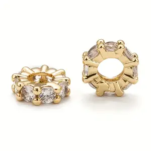 10x Elegant Faceted Spacer Beads - Golden-Tone (Golden, Rose Golden, Bronze) Interlocking Loop Design, 5-Pointed Star or Heart-Shaped Faceted Spherical Beads for Necklace & Bracelet Jewelry Making, DIY Crafting - Durable Clear Cubic-Faceted Center