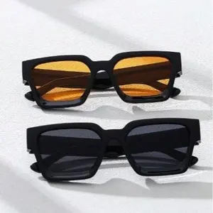 Y2K Square Black Sunglasses Set - Matte Black Bold Frame,  2 Versatile Styles (Vibrant Orange & Classic Black Lenses), Unisex, Perfect for Streetwear, Driving, Summer Travel & Daily Fashion Outfits