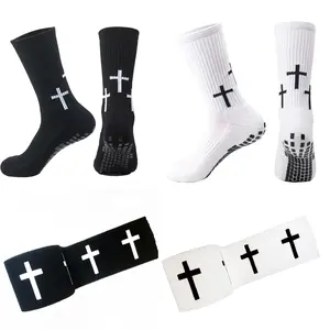 2 Pcs Christian Athletic Tape with 2 Sets Cross Grip Socks Cotton Sports Athletic Tape Serrated Edges Religious Soccer Socks for Football Baseball Hockey Soccer (Cross)