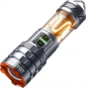 TPGTOT Super Bright LED Outdoor Camping Hiking Flashlight with 5 Adjustable Beams USB Rechargeable Smart Power Display Telescopic Zoom for Emergencies Hiking Camping Adventures