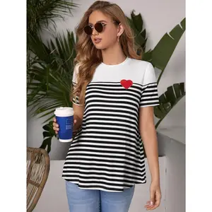 Maternity short-sleeve top, summer striped T-shirt, casual maternity shirt