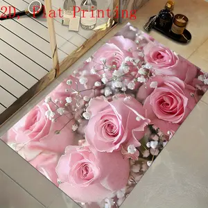 2D Flat 1pc Bathroom Anti-slip Mat Shower Stall Pink Rose Floral Pattern Non-Slip Absorbent Ultra-Soft Plush Machine Washable for Bathroom Restroom Entrance