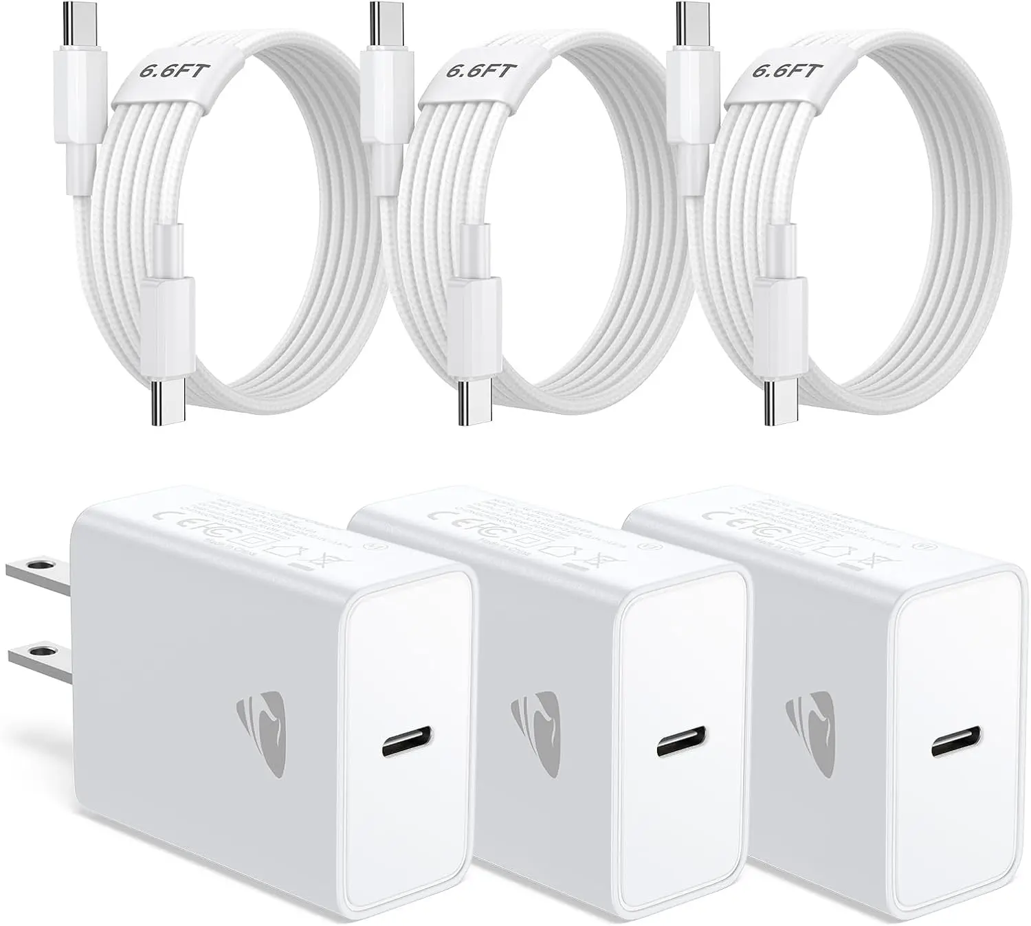 iPhone 17 Charger Fast Charging, 3Pack 20W Type C Charger USBC Block Wall Plug C Port Cargador Brick for iPhone 17/17 Pro/17 Pro Max/Air/16 Plus/15/16e iPad Air Pro Mini with 6FT USB C to USB C Cord