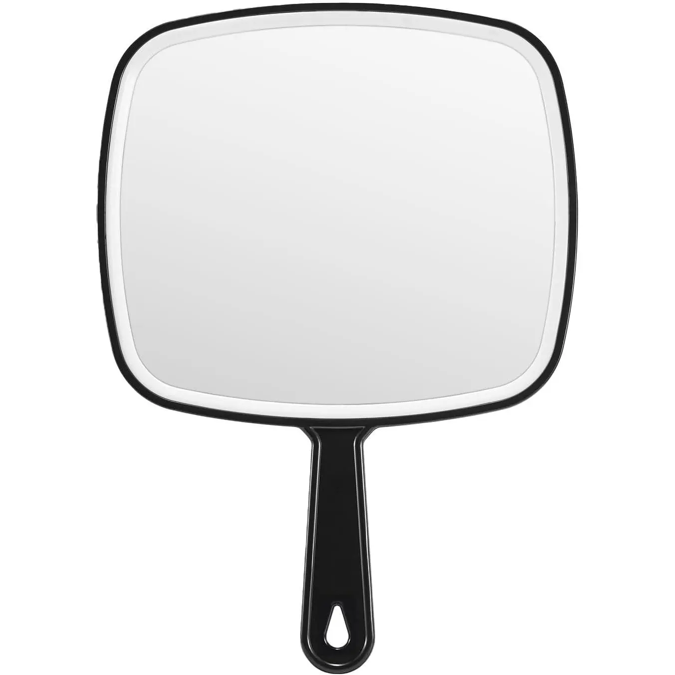 Large Rectangular Handheld Mirror with Distortion-Free HD Glass, 7.9" x 9", Durable Plastic Frame with Ergonomic Handle for Barbers & Salons, Black, Sturdy, Portable