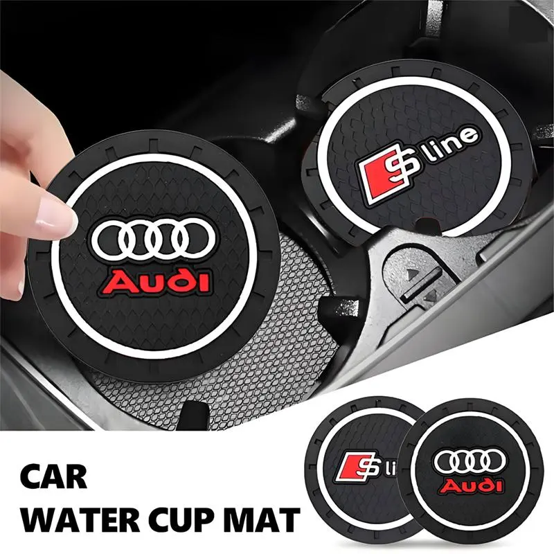 2026 New Car Logo Coaster Anti-skid Mat Water Cup Pad Emblem For Audi A1 A3 8P 8V A4 A5 A6 A7 A8 Q3 Q5 Q7 Q8 Sline TT RS Auto Accessories For your Cars