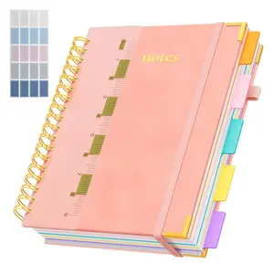 Line Hardcover Spiral Notebook with Removable Dividers Tabs & Ruler, 5 Subject Notebook College Ruled, 300 Page, Large 8"x10" B5 Notebooks for Work School, Lined Journal for Women & Men