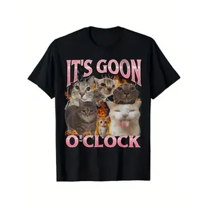 Men's "It's Goon O'Clock" Laughing Cat Meme T-Shirt – 100% Cotton, Round Neck, Short Sleeve, Lightweight & Breathable – Fun Casual Summer Tee for Men, Dad, or Gifts (Sizes S-3XL), Humorous Tshirt , Adult funny T-shirt, Gift for Woman and Man