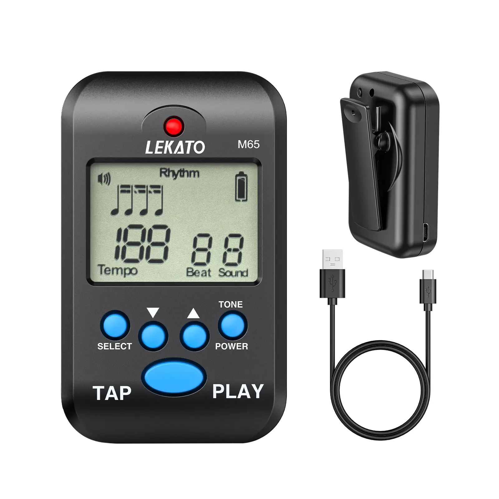LEKATO M65 Clip on Digital Metronome with 10 Beat Sounds, Rechargeable LCD Electronic Mini Metronome, Human Voice, Volume Adjustable, Portable Metronome for Piano, Guitar, Flute, Violin, Drum Music Lovers Boys Girls Friends Gift