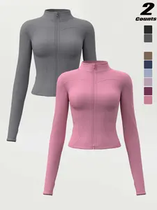 Women's High Elastic Stand Collar Thumb Hole Slim Fit Yoga Top, Breathable Long Sleeve Running Jacket, Spring & Fall Sportswear, S-Xxxl Sizes, High Elasticity Jacket