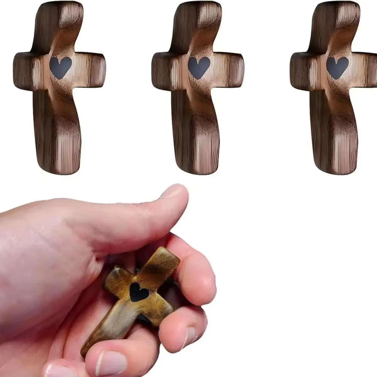 3Pcs Pocket Wooden Handmade jesus crosses fidget mini religious office desktop christmas