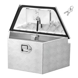 VEVOR Trailer Tongue Box, 26x 13x 12 Aluminum Trailer Tongue Tool Box, Heavy Duty Storage Organizer with Lock and Keys, Utility Tool Chest for Pickup Truck Bed, RV, SUV, Off-Road Vehicle, Silver