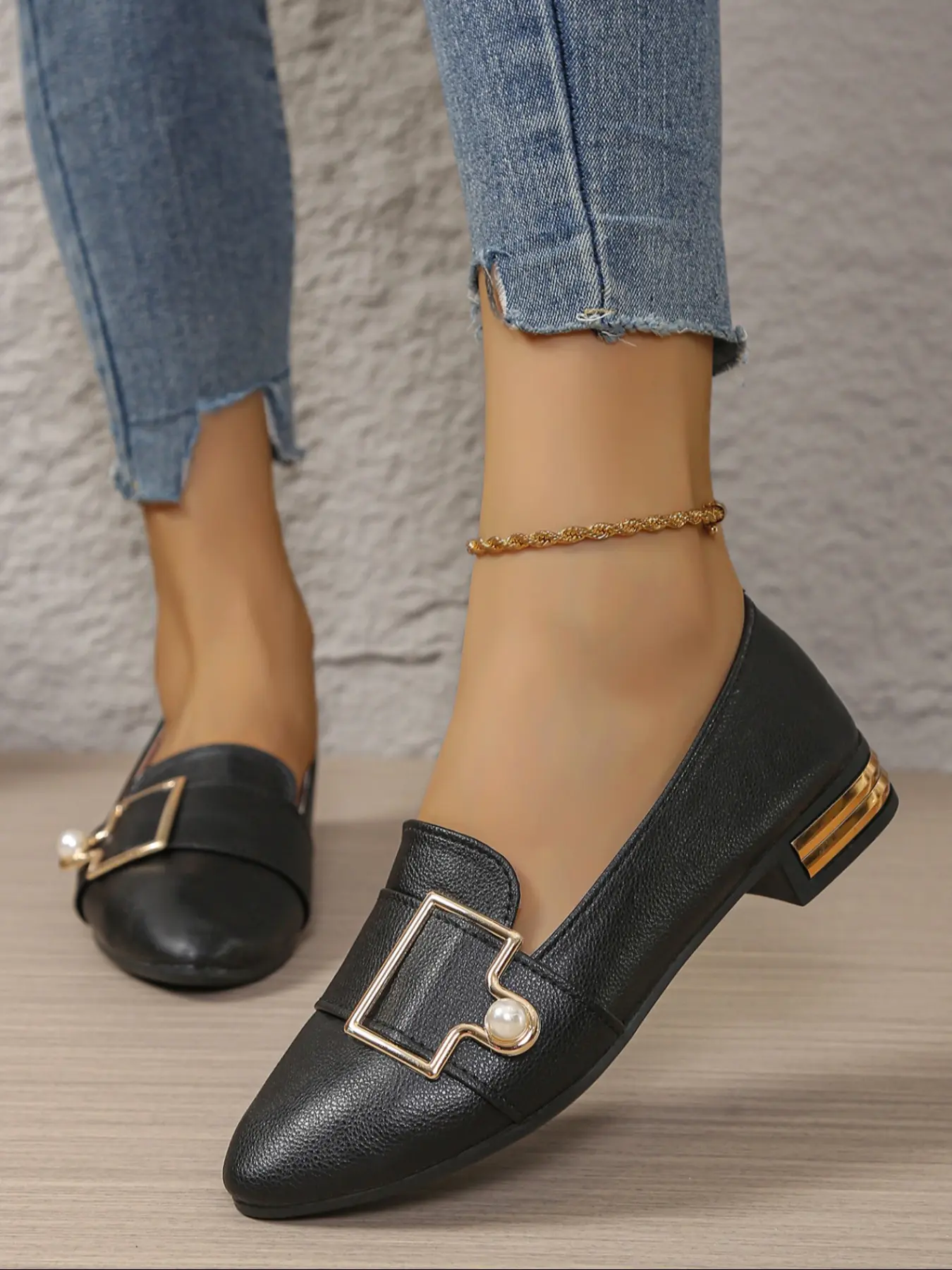 Women's Casual Trendy Flat Shoes, Slip On Flats, Fashion Rhinestone Design, Comfortable Walking Shoes, PU Leather Upper, All Seasons Wear, Casual Flat Footwear