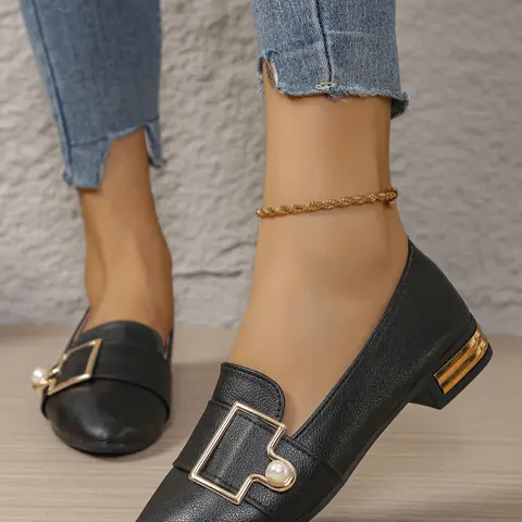 Women's Casual Trendy Flat Shoes, Fashionable Flat Shoes, Slip On Flats, Fashion Rhinestone Design, Comfortable Walking Shoes, PU Leather Upper, All Seasons Wear