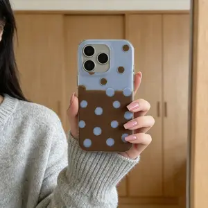Phone case suitable for iPhone | Color blocked blue brown polka dots | Fashion | Best friend gift | Phone case 11 12 13 14 15 16 17 Pro Max Cover