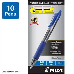 Pilot G2 Fine Gel Pen, Black & Blue - Pack of 10 Pilot G2 Fine Gel Pen, Black & Blue - Pack of 10
