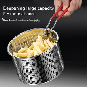 Stainless Steel Detachable Handle Deep Fry Basket, Kitchen Cooking Tool, Commercial & Home Use, Durable Non-Stick Oil Filter, BPA Free Metal Mesh