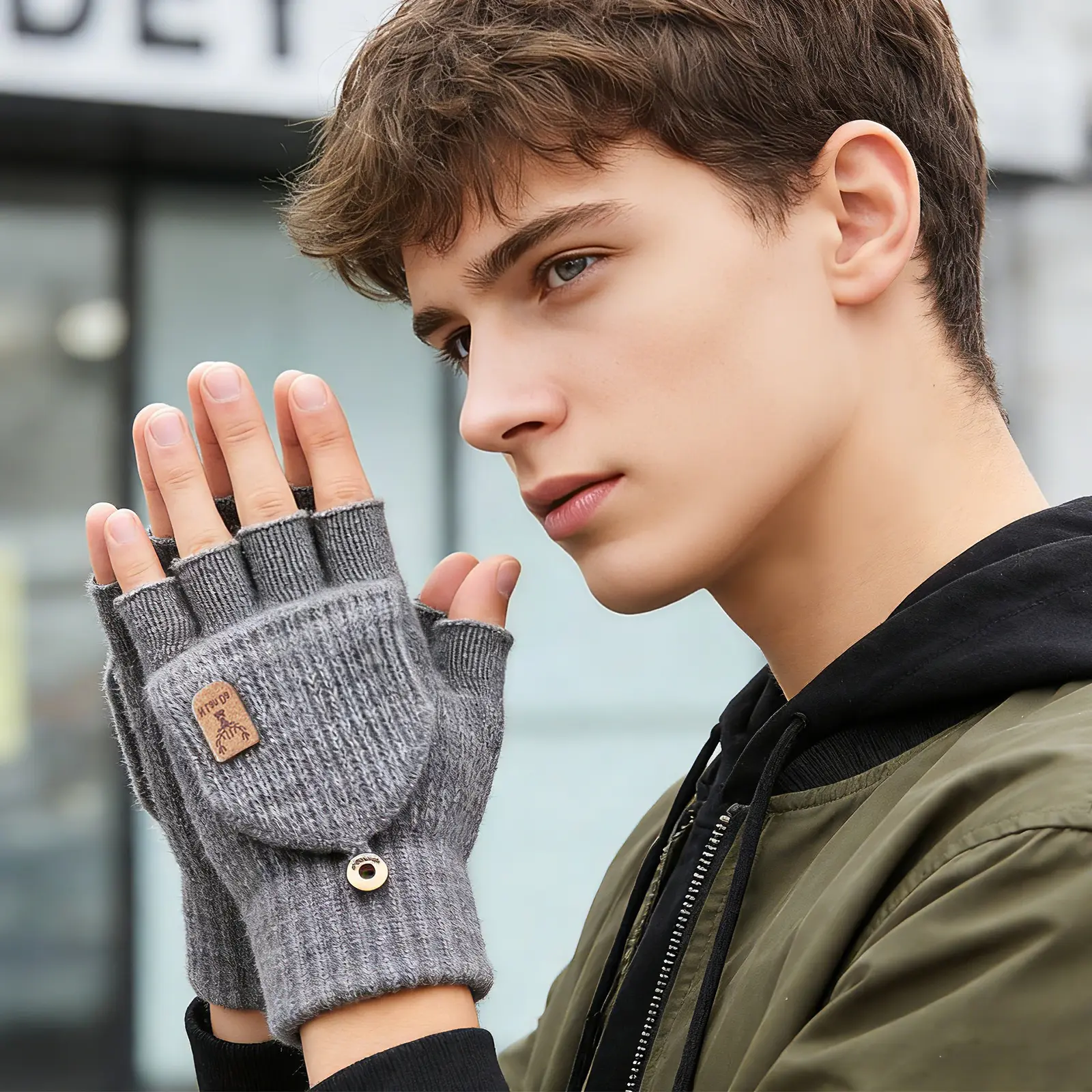 3 Pairs Men’s Flip Top Fingerless Gloves, Winter Convertible Mitten Gloves with Finger Flap, Warm Knit Gloves for Outdoor Commuting Office Daily Wear