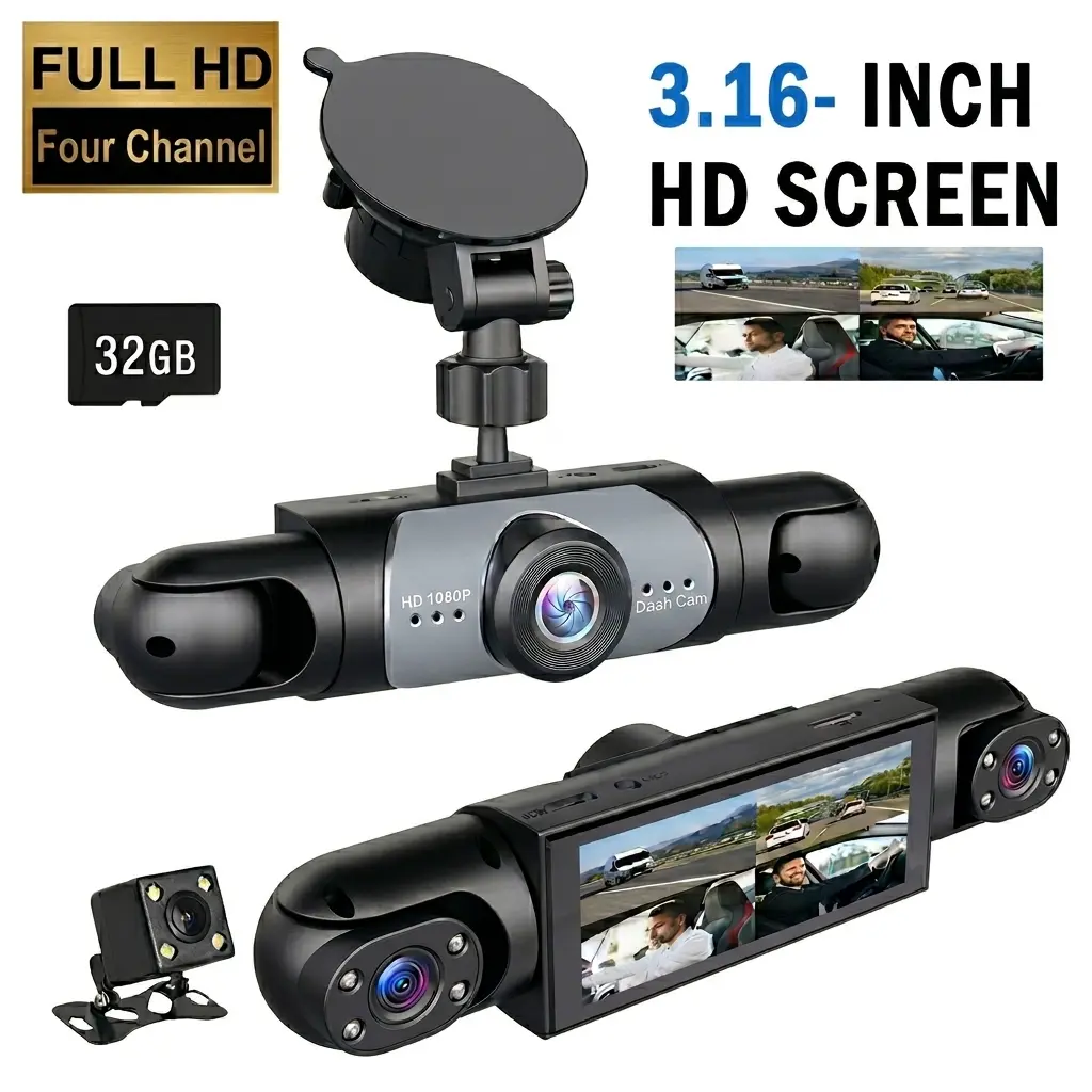 4-Channel Car Driving Recorder Dash Cam with 360° Comprehensive View, 1080P HD, 720P Front-Left-Right-Rear Cameras, HD Night Vision, WDR, G-Sensor (Car Cameras for Automotive Use), None