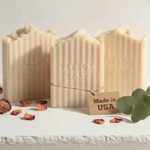 Back2Naturalness Beef Tallow Soap Bars 3 Pack for Sensitive Skin - Organic Grass Fed Hydrating Cleanser for Face & Body - Gentle & Moisturizing Handmade Soap Bars Cleansing body wash