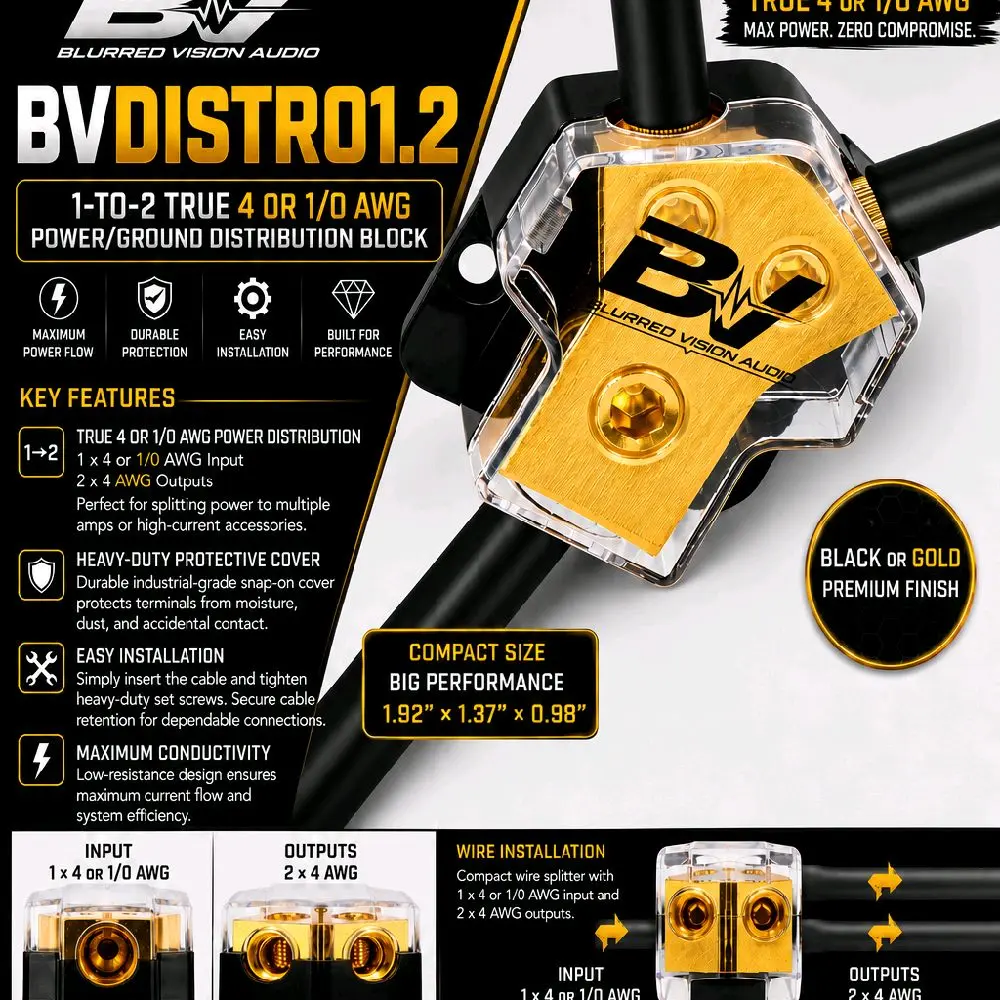 Blurred Vision Audio BVDistro1.2 1-to-2 True Power/Ground Distribution Block