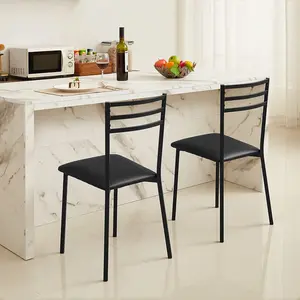 VECELO Set of 2 Dining Chairs Armless PU Leather Cushioned Side Chairs with High Metal Back for Kitchen, Dining Room, Small Spaces